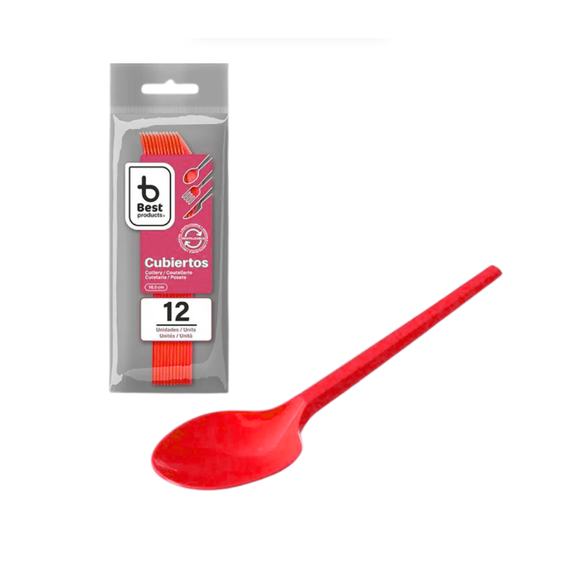 Cucharas Reutilizables Roja 12 Uds De Fiesta Y Cumpleaños