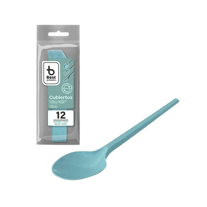 Cucharas Reutilizables Azul Bebé 12 Uds De Fiesta Y Cumpleaños