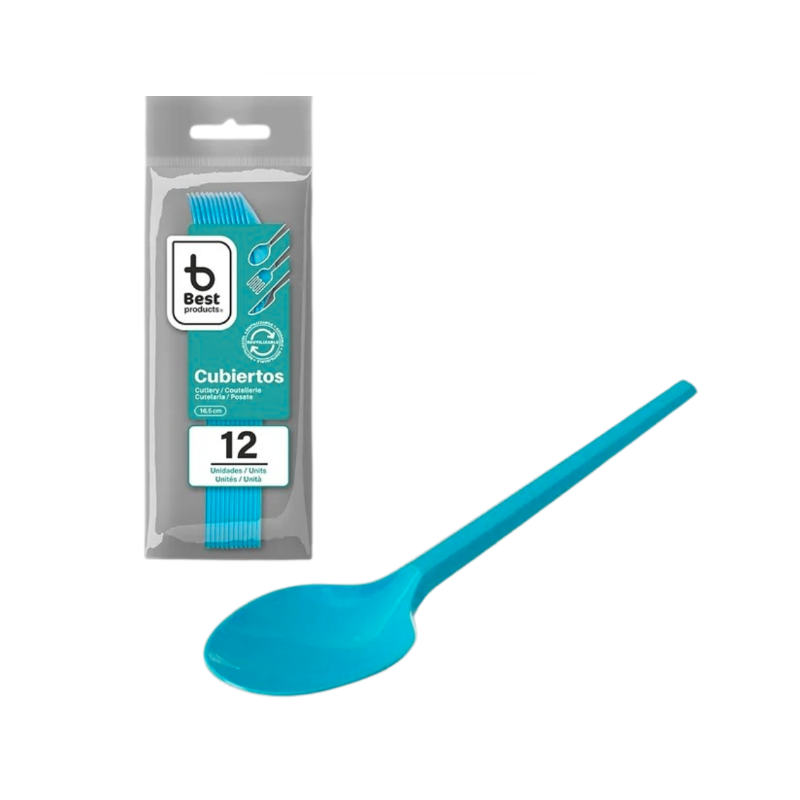 Cucharas Reutilizables Aguamarina 12 Uds De Fiesta Y Cumpleaños