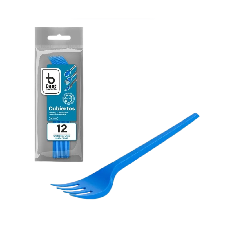 Tenedores Reutilizables Azul 12 Uds De Fiesta Y Cumpleaños
