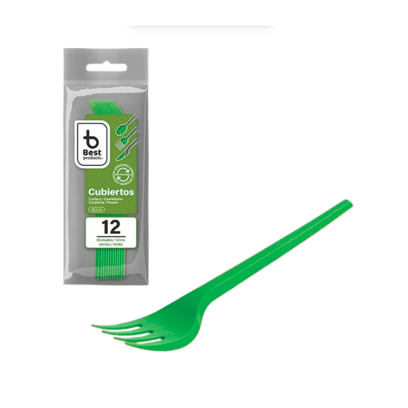 Tenedores Reutilizables Verde 12 Uds De Fiesta Y Cumpleaños