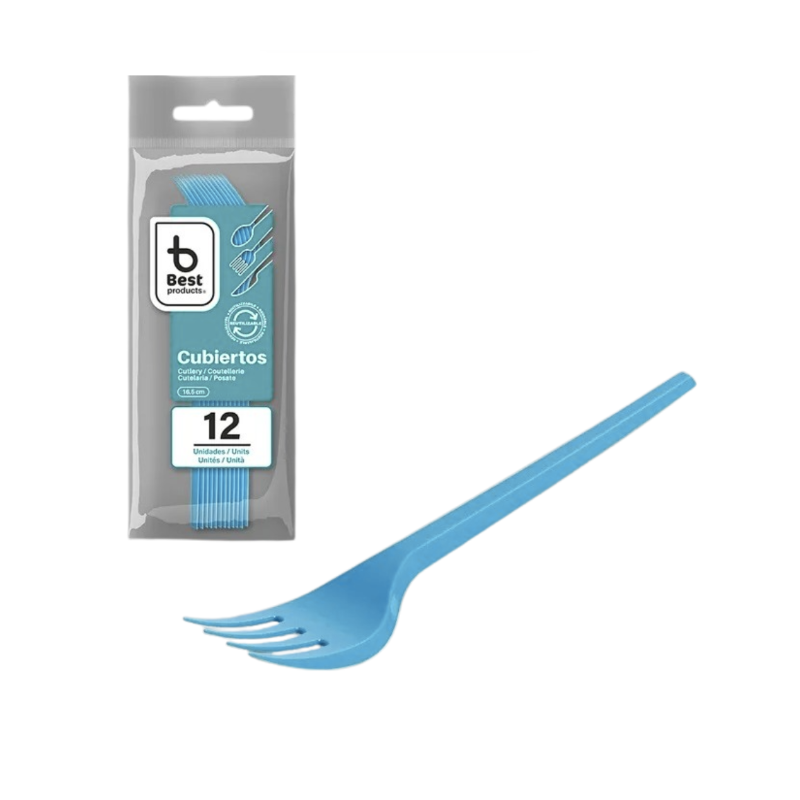 Tenedores Reutilizables Azul Bebé 12 Uds De Fiesta Y Cumpleaños