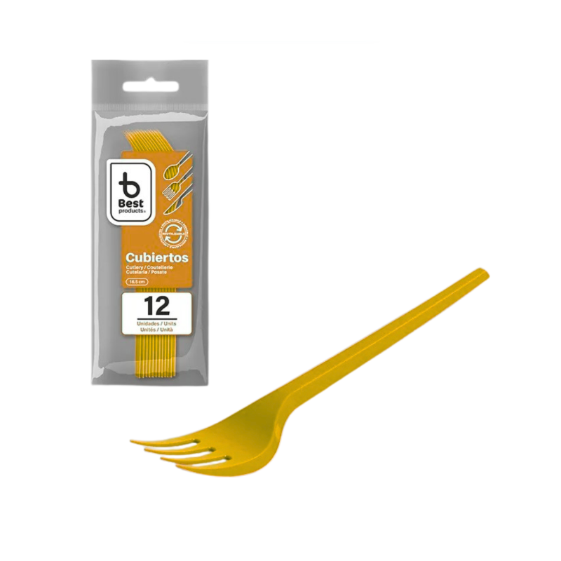 Tenedores Reutilizables Amarillo 12 Uds De Fiesta Y Cumpleaños