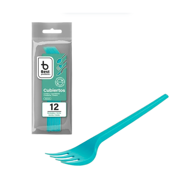 Tenedores Reutilizables Aguamarina 12 Uds De Fiesta Y Cumpleaños