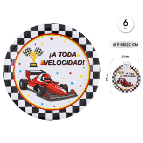 Platos Coche Carreras 23 cm 6 Uds