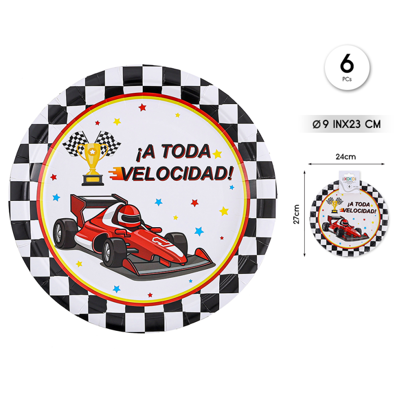 Platos Coche Carreras 23 cm 6 Uds