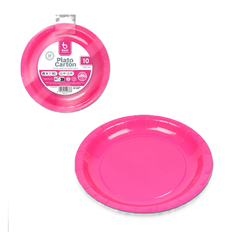 Platos Cartón Fucsia 20 cm 10 Uds