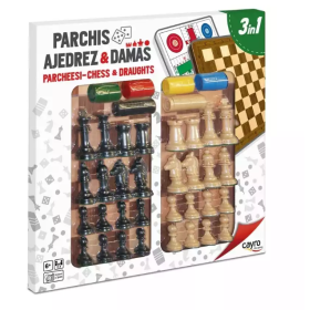 Tablero Parchís, Ajedrez y Damas 3 en 1
