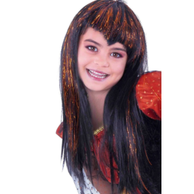 Peluca Vampiresa Traviesa Negra/Naranja Infantil