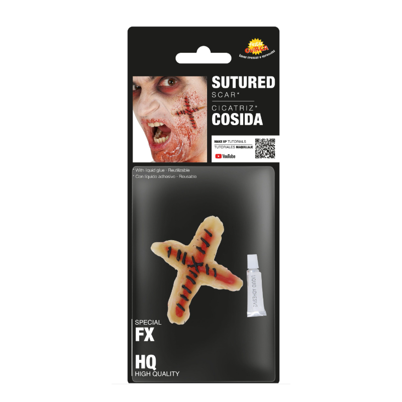 Cicatriz Cruz Suturada Con Adhesivo De Látex