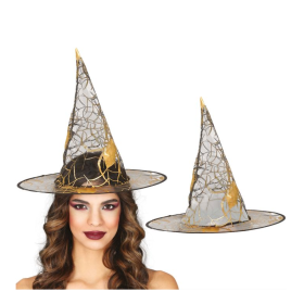 Sombrero Bruja Transparente con Estampado Dorado