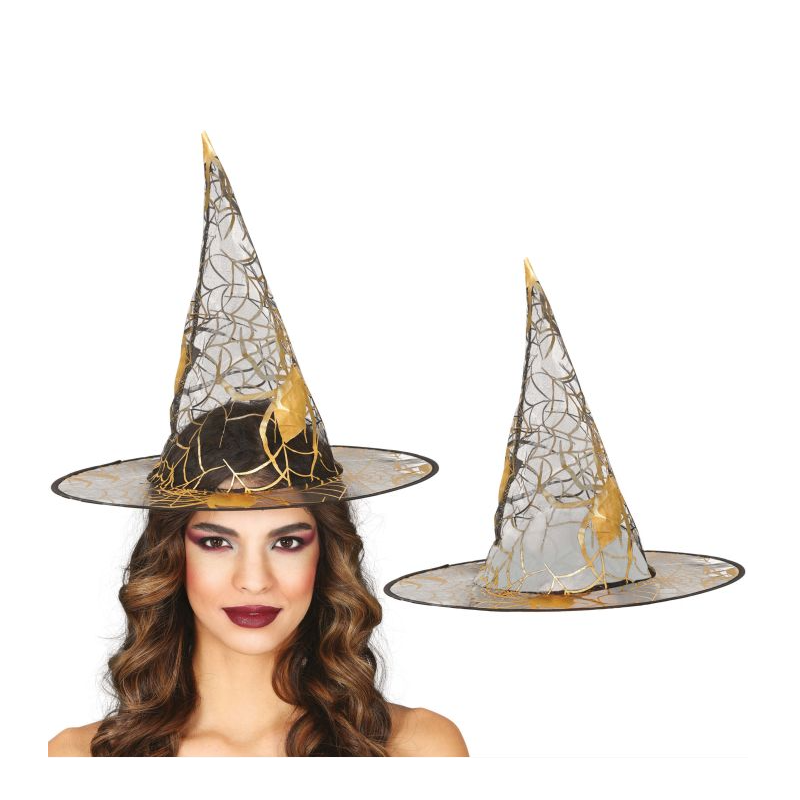 Sombrero Bruja Transparente con Estampado Dorado