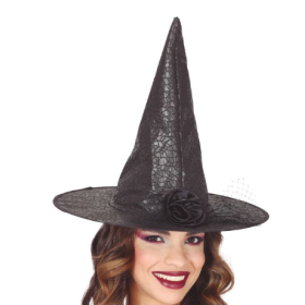 Sombrero Bruja Símil Piel con Flor