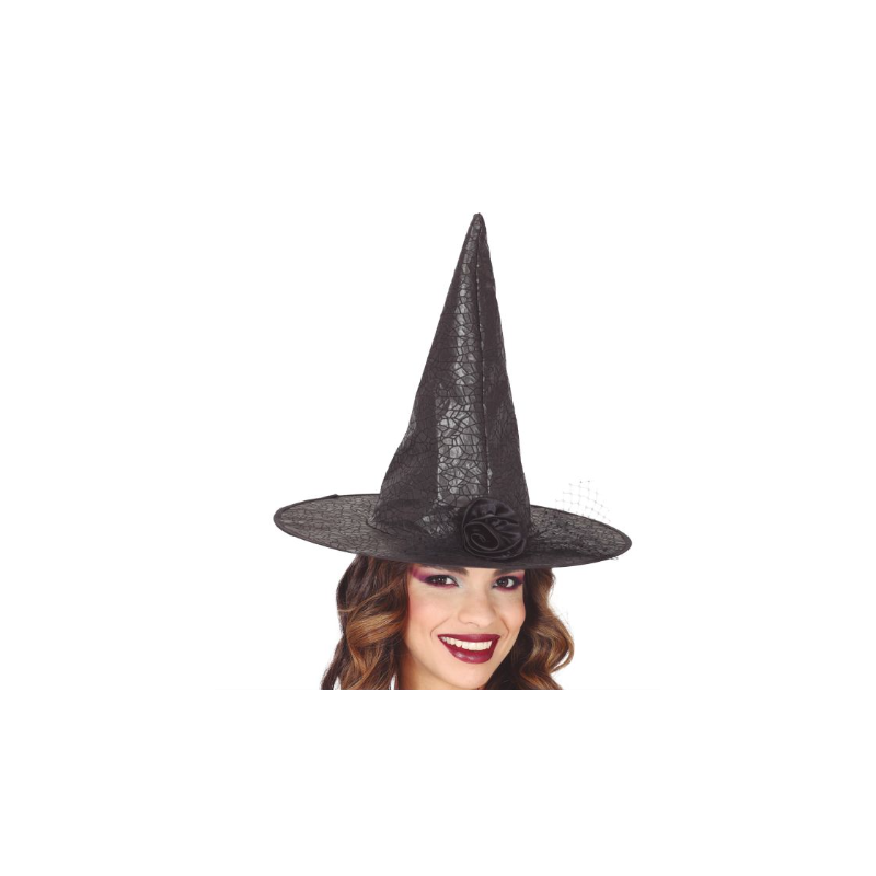 Sombrero Bruja Símil Piel con Flor
