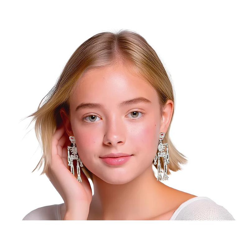 Pendientes Esqueletos Brillantes Plata