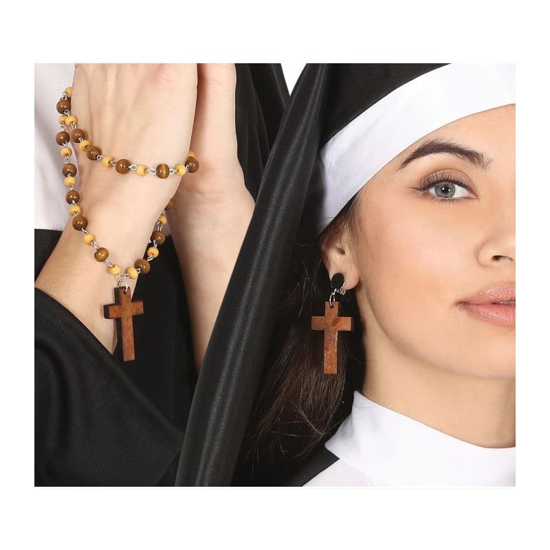 Conjunto Pendientes Cruz Y Rosario