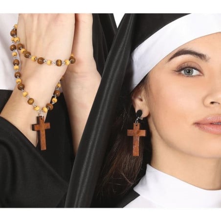 Conjunto Pendientes Cruz Y Rosario