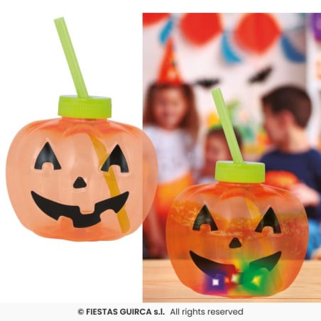 Vaso con Pajita Calabaza LED