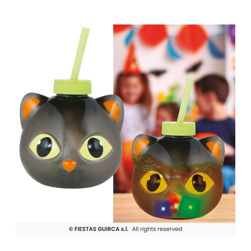 Vaso con Pajita Gato LED