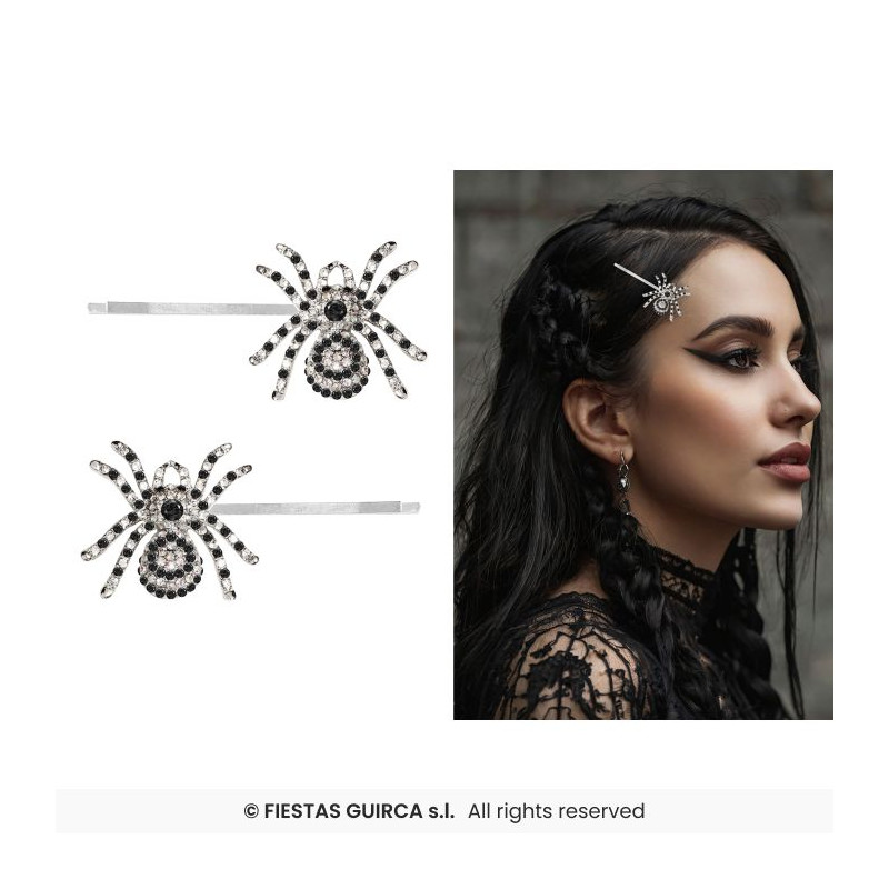 Set 2 Clips Pelo Arañas Brillantes Plata