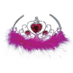 Diadema Plata Con Corazón Rojo Y Plumas