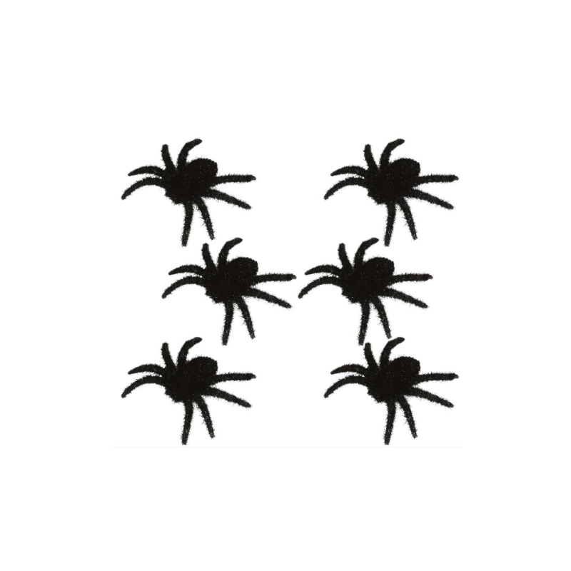 Set de 6 Arañas Peludas Negras 6 Cm