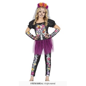 Disfraz Catrina Con Flores Infantil Talla 10-12 Años De Fiestas Guirca