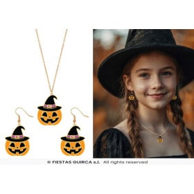 Kit Pendientes y Collar Halloween Calabaza