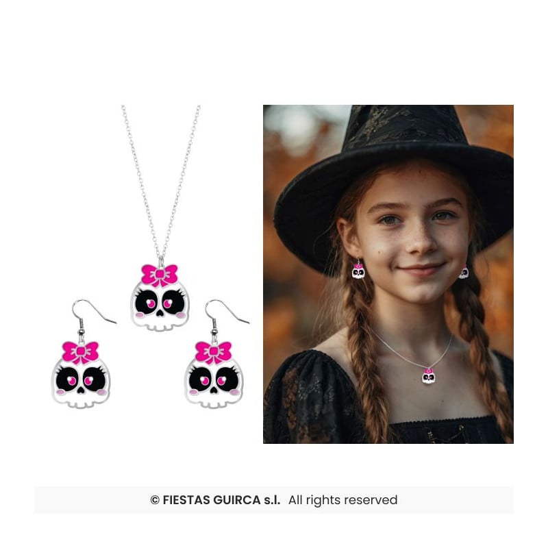 Kit Pendientes y Collar Halloween Calavera