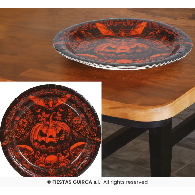 6 Platos Calabaza Gótica 23 CM