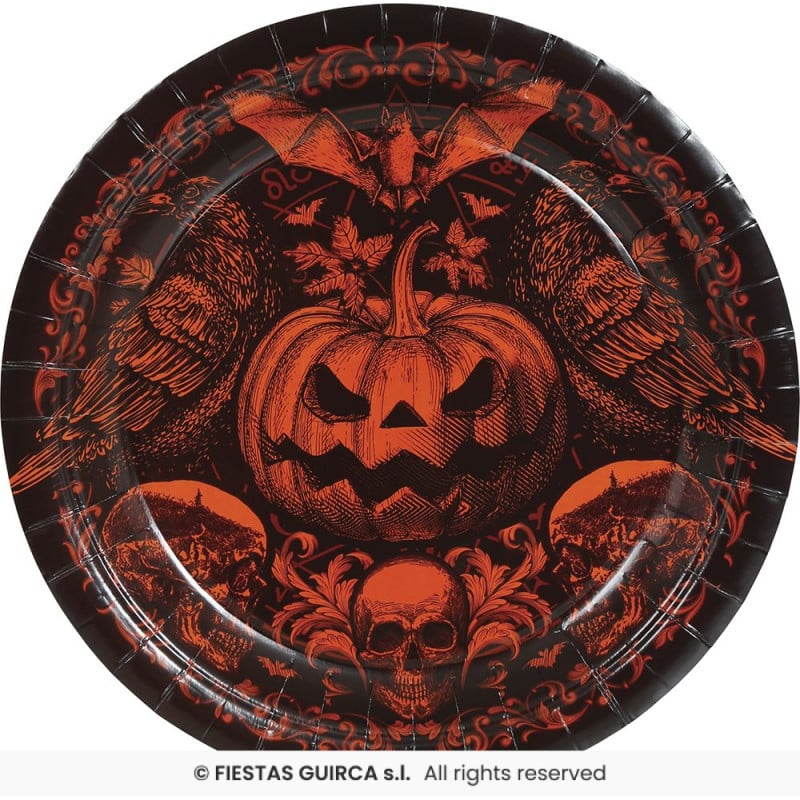 6 Platos Calabaza Gótica 23 CM