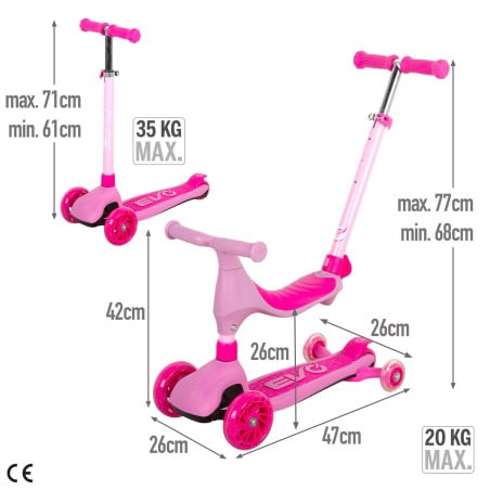 Evo Scooter & Ride On 4en1 Rosa