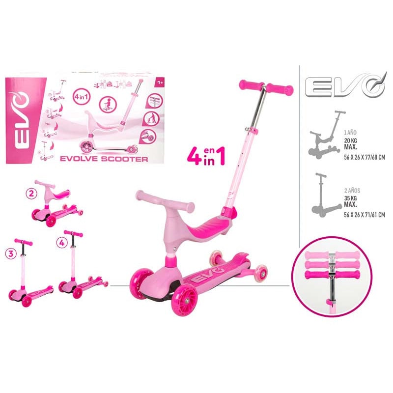 Evo Scooter & Ride On 4en1 Rosa