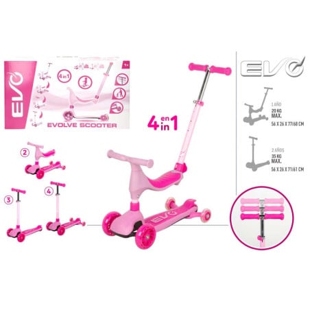 Evo Scooter & Ride On 4en1 Rosa