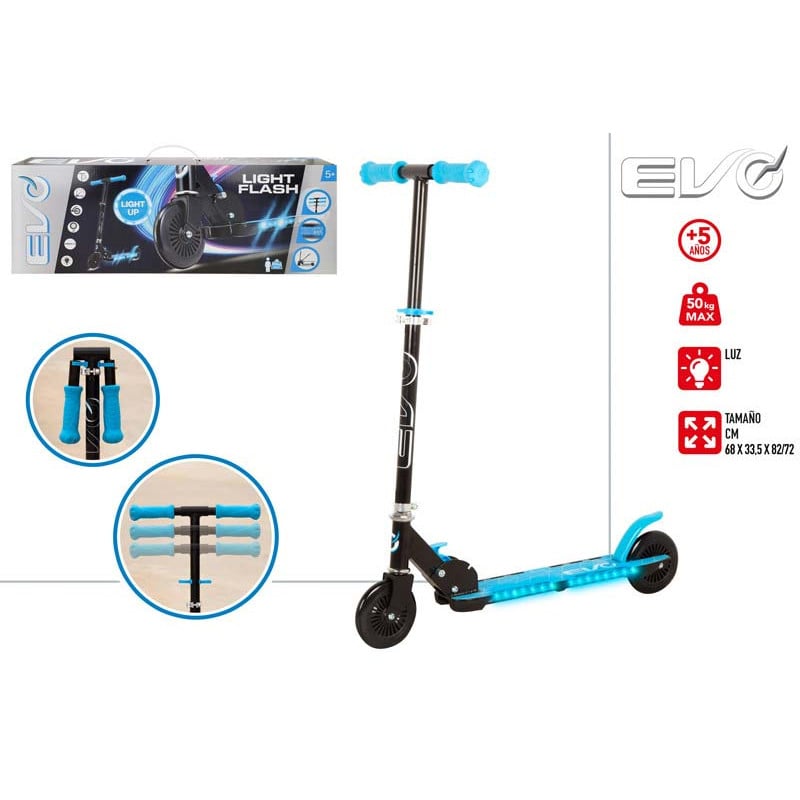 Evo Scooter Plegable Con Luces Azul
