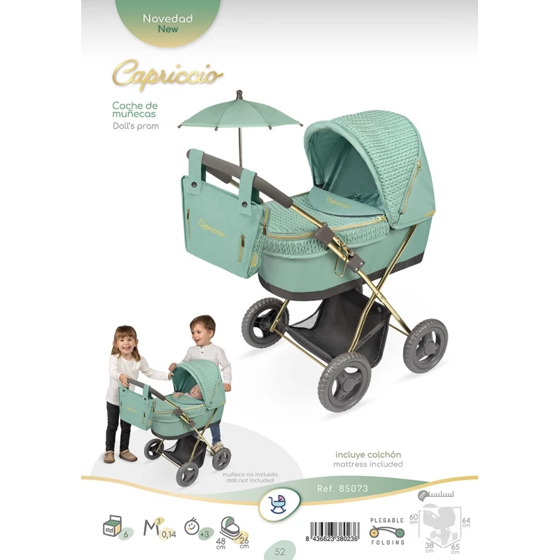 Coche De Muñecas Capriccio Plegable Con Sombrilla Verde
