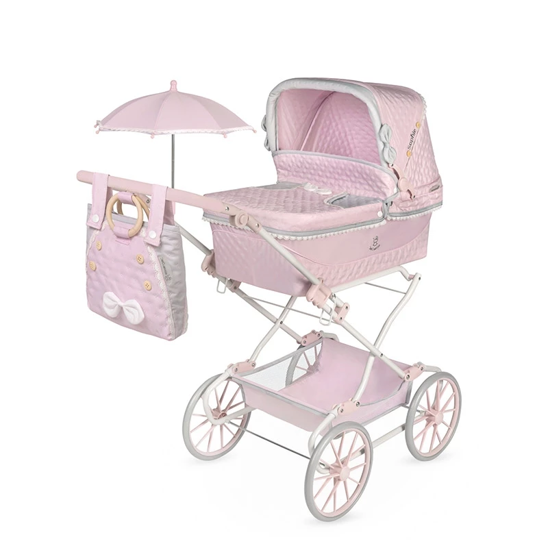 Coche De Muñecas Sophie Reborn Plegable Con Sombrilla Rosa