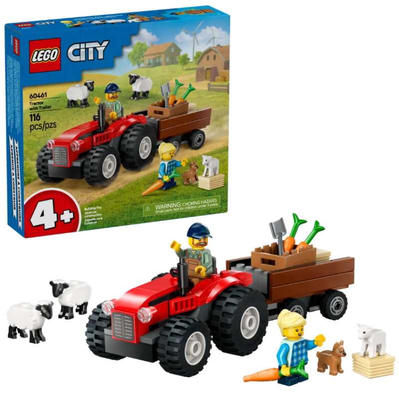 LEGO City Tractor Rojo Con Remolque Y Ovejas De LEGO