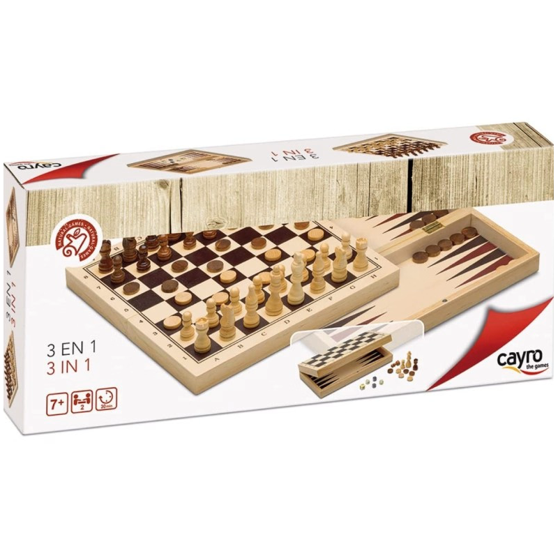 3 en 1 Ajedrez, Damas y Backgammon de Madera