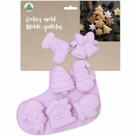 Molde Silicona 7 Galletas Calcetín Navideño