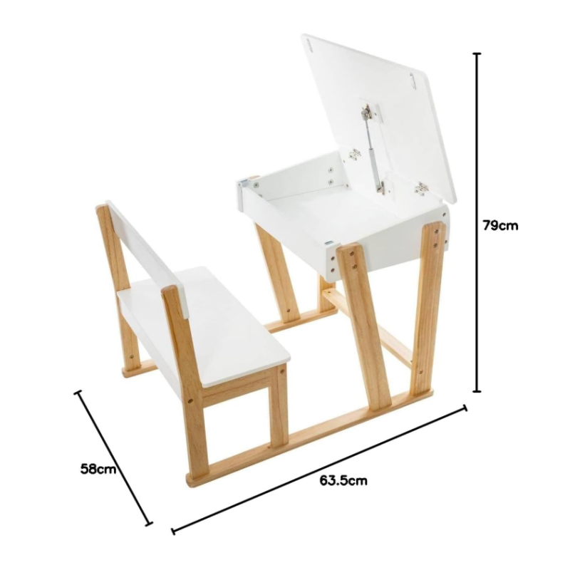 Pupitre Blanco Con Banco Madera