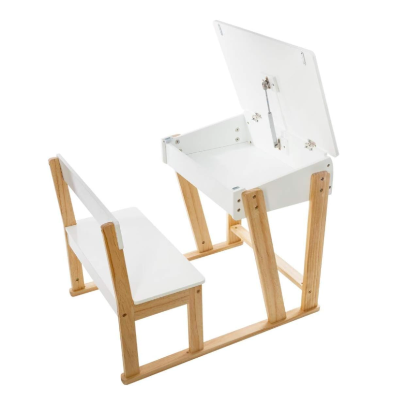 Pupitre Blanco Con Banco Madera