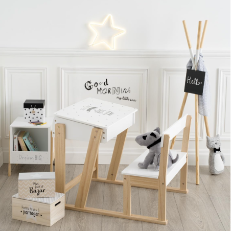 Pupitre Blanco Con Banco Madera