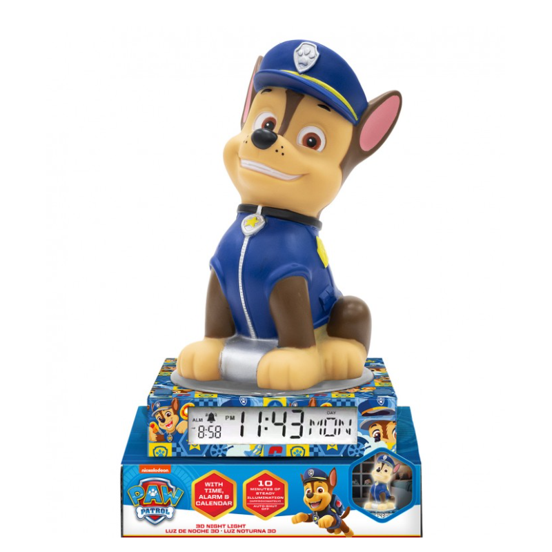Lámpara 3D Con Despertador Patrulla Canina De Euroswan