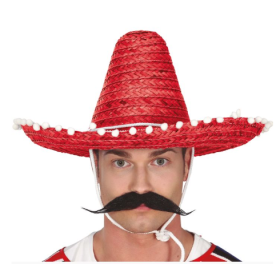 Sombrero Mexicano Paja 45 Cms Rojo