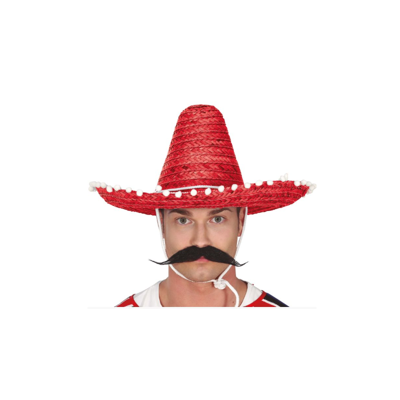 Sombrero Mexicano Paja 45 Cms Rojo
