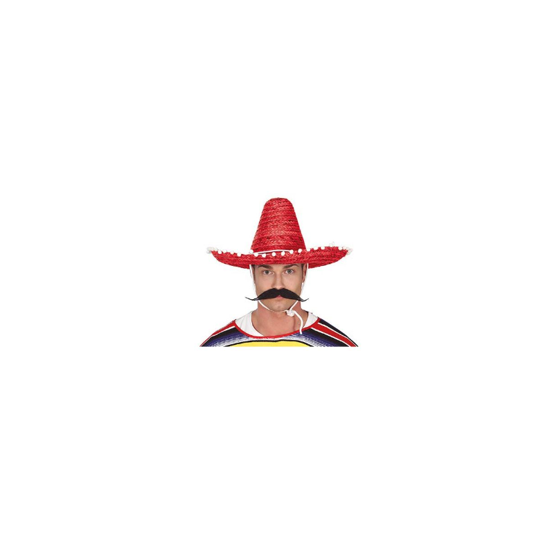 Sombrero Mexicano Paja 45 Cms Rojo