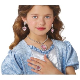 Set Corazón Rosa Collar Anillo Y Pendiente 2