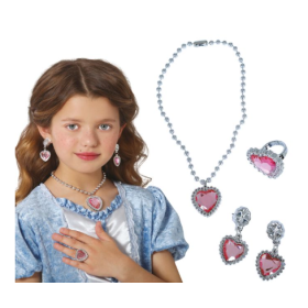 Set Corazón Rosa Collar Anillo Y Pendiente