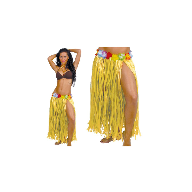 Falda Hawaiana Flores 75 Cms Amarillo